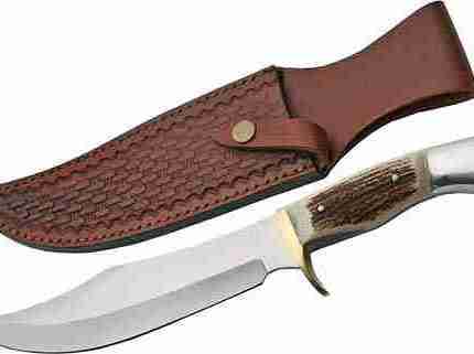 SZCO STEEL STAG 8" IRON COUGAR - DEER ANTLER HANDLE SS BLADE